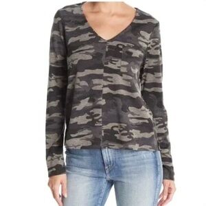 Sanctuary Gray Camo Print V-Neck Pullover Lightweight Knit Sweater Plus Size 3X